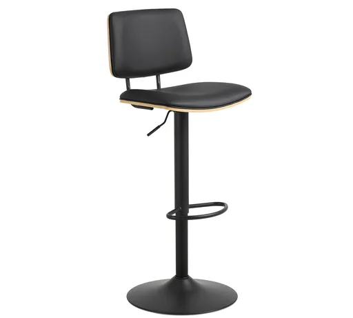 Scaun de bar Owen, Actona, 45.5x50x92.5 cm, rotativ, piele ecologica/otel, negru