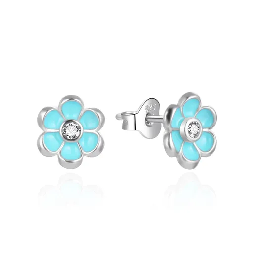 Agato Cercei din argint cu smalț albastru Floare AGT-E232PT