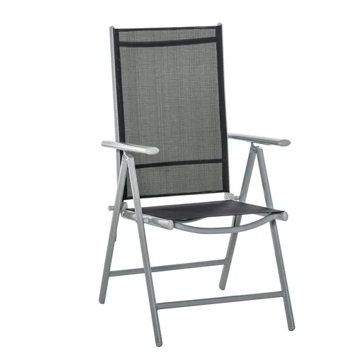 Outsunny Scaun de Grădină Pliabil cu Spătar Reglabil din Aluminiu, 65x55x107 cm, Negru | Aosom Romania