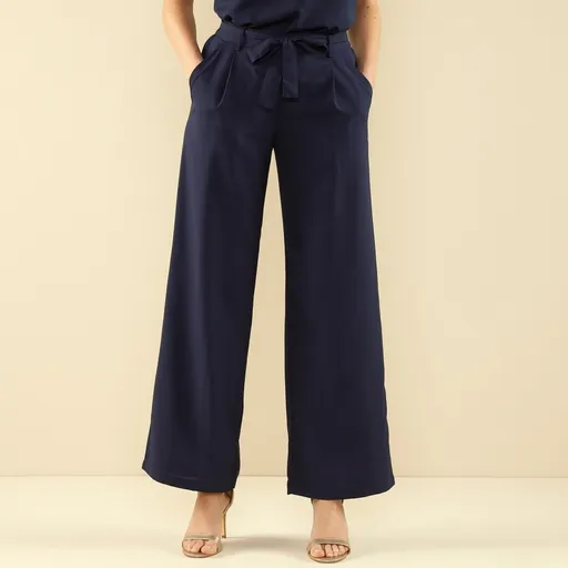 Pantaloni largi de culoare solidă