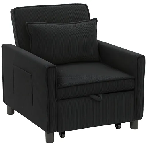 HOMCOM Fotoliu pat, reglabil, 3 poziții, catifea, până la 120 kg, negru | Aosom Romania