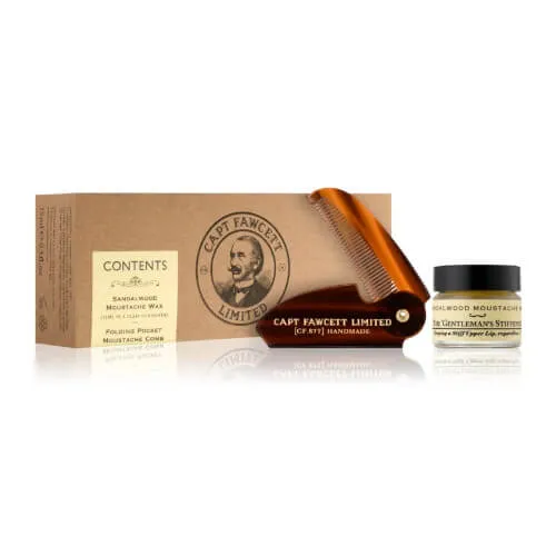 Captain Fawcett Set cadou de ceară și pieptene pentru mustață Sandalwood