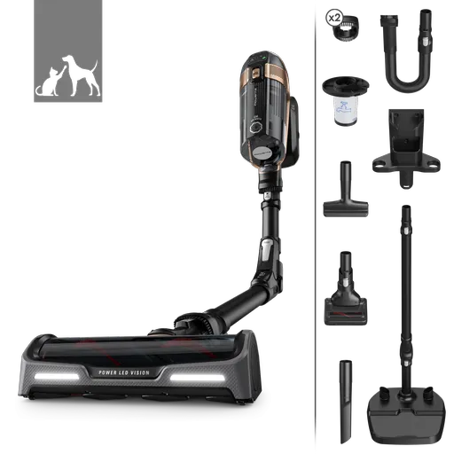 Rowenta X-Force Flex 15.60 RH99F1, 520W, 230AW, 0.9 litri, 32.4V, Autonomie 80 min, Auto power, LED, Display, Flex, Negru/Bronz