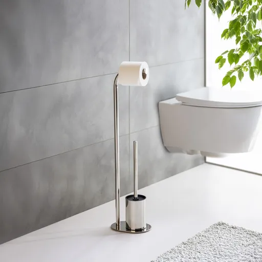 Suport pentru hartie igienica si perie toaleta Levante, Wenko, 23x17x63 cm, inox, argintiu lucios