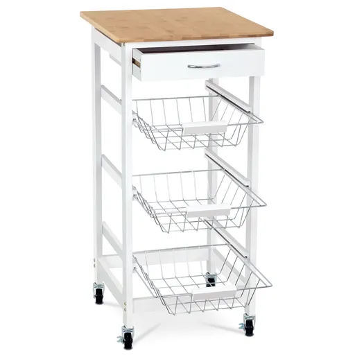 Raft mobil din bambus cu 3 coșuri , 37 x 37 x 76cm