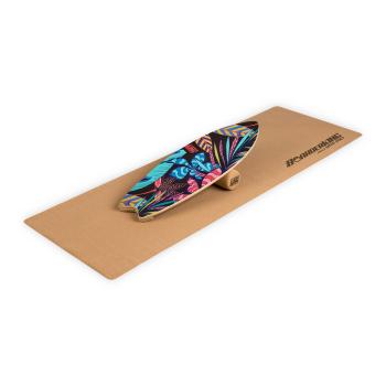 BoarderKING Indoorboard Wave, placă pentru echilibru, covor, cilindru, lemn / plută