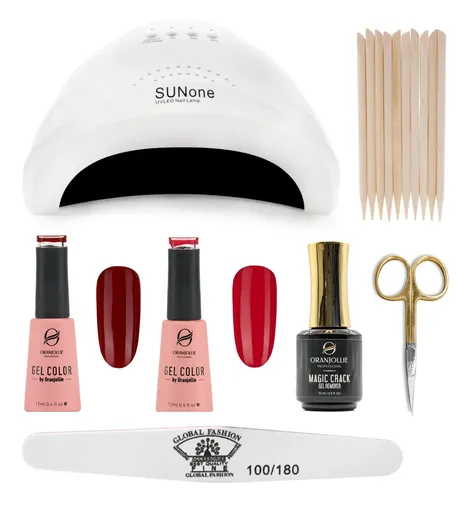 Kit Unghii Oja Semipermanenta Red Oranjollie cu Solutie de Indepartare a Ojei Semi