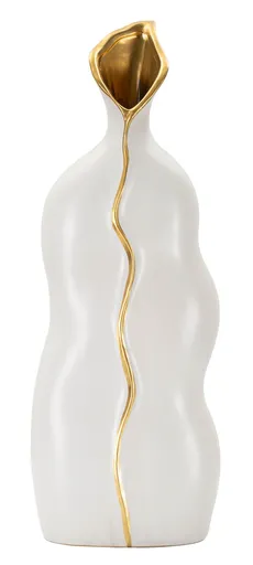 Vaza Uma, Mauro Ferretti, 19.5x10x50 cm, ceramica, alb/auriu