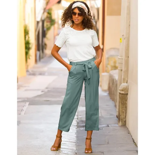 Pantaloni cropped de culoare solidă