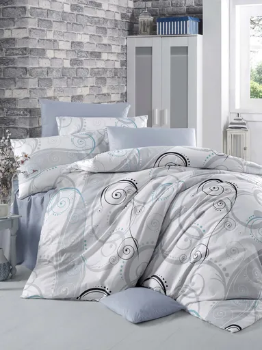 Lenjerie de pat dubla King (EU) (ES), L'essentiel Maison, Güliz, Alb / Gri / Negru