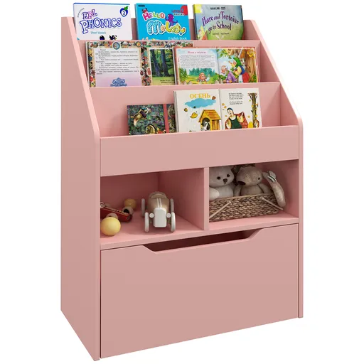 HOMCOM Raft pentru copii cu sertar, bibliotecă cu rafturi, 60 x 29,9 x 90 cm, Roz | Aosom Romania