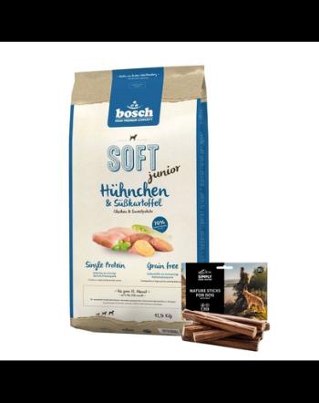 BOSCH Soft Junior Hrana uscata cu pui si cartofi dulci pentru cainii junior 12,5 kg + recompense sticks 7 buc.