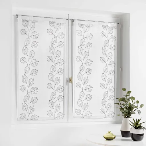 Set de 2 perdele drepte din vitraliu cu broderie de frunze