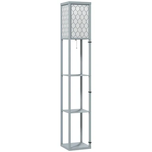 HOMCOM Lampă de podea cu raft, 3 compartimente, dimensiuni compacte, MDF, gri deschis | Aosom Romania
