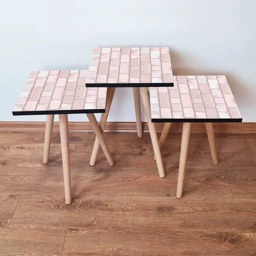 Set masute 3 piese, Hanah Home, 3Shp316, Roz/Alb