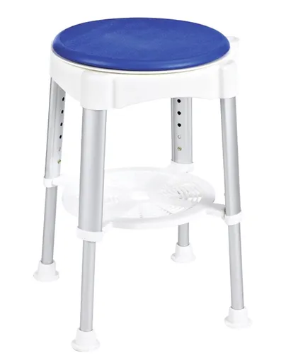 Scaun de dus reglabil Maximex, Shower, 35x59 cm, aluminiu, alb/albastru