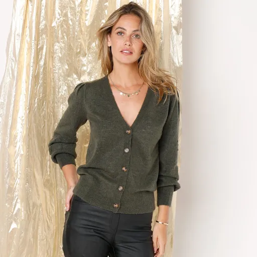 Pulover cu nasturi din tricot neted