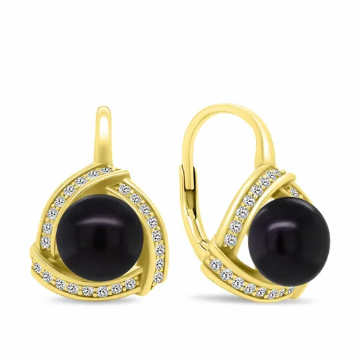 Brilio Silver Cercei de lux placați cu aur cu perlă neagră EA393YBC