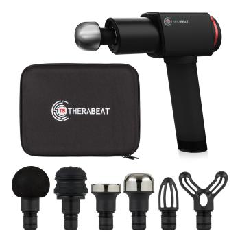 Therabeat Tofta Massager, pistol pentru masaj, mâner din neopren, 1300 - 3300 rpm, 6 nivele, 6 extensii