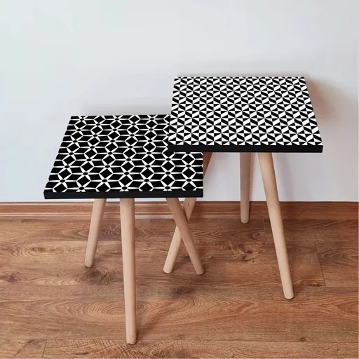 Set masute 2 piese, Hanah Home, 2Shp403, Alb/Negru