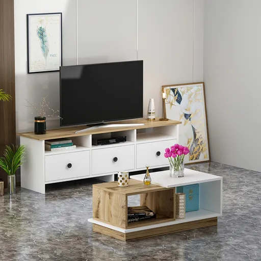 Set mobilier living, Hanah Home, Oslo, Alb / Stejar