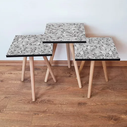 Set masute 3 piese, Hanah Home, 3Shp229, Alb/Negru