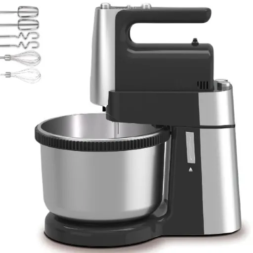 Mixer cu bol Royalty Line cu bol RL-HM19015, 400W, 6 palete, 3 L, Turbo, 5 viteze, Negru/Inox