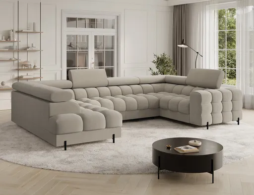 Coltar extensibil stanga 3 locuri ELTAP, LT-18AU, Fectory, 346x205x93 cm, lemn/poliester, bej