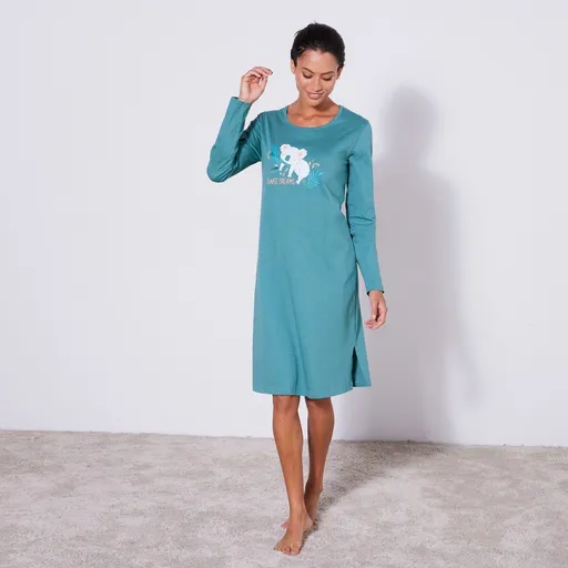 Cămașă de noapte scurtă cu mâneci lungi și imprimeu koala