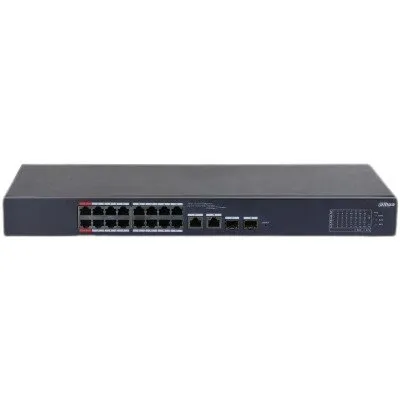 Switch Gigabit 16 porturi Dahua CS4218-16ET-135, 16xRJ45 PoE, 2 combo uplink RJ-45 + SFP 1 Gbps, PoE Watchdog