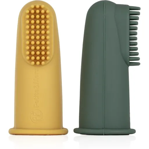 Petite&Mars Take&Match 0m+ periuta de dinti pentru deget pentru copii cu sac Ochre&Green 2 buc