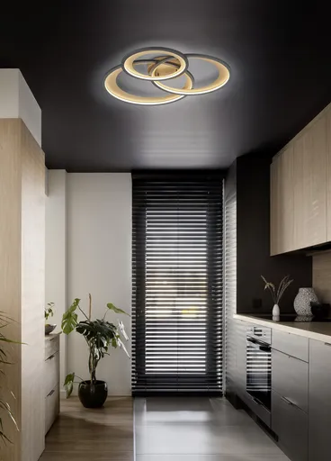 Plafoniera Granada, TRIO, 71.5x63.5x10.5 cm, 36W, 1x SMD, metal, negru mat/auriu