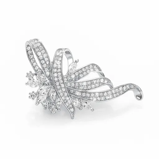 Troli Broșă cu sclipici în formă de panglică Silver