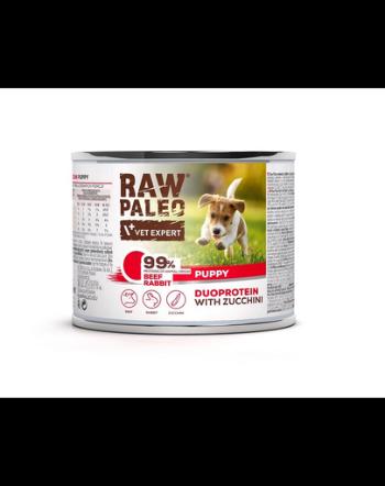 Hrana umeda cu vita pentru catelusi RAW PALEO Beef Rabbit Puppy 200g