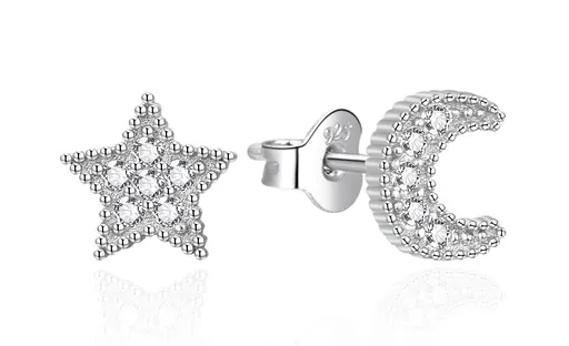 Agato Cercei de argint Steaua și luna cu zirconi AGT-E016PW