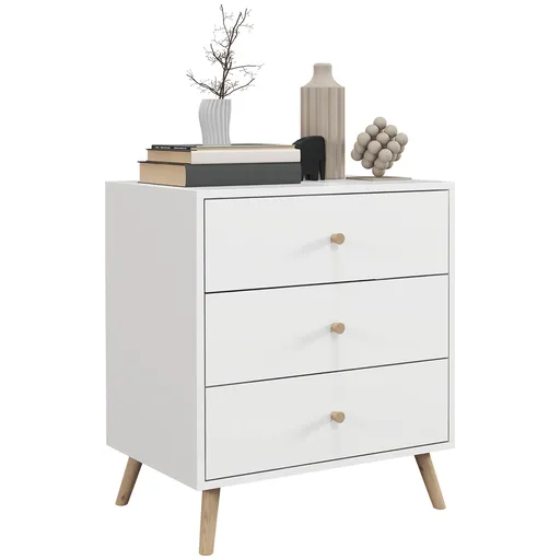 HOMCOM Comodă 3 sertare Design scandinav Mobilier de Depozitare Camera MDF Alb mânere picioare conice Lemn Masiv de pin | Aosom Romania