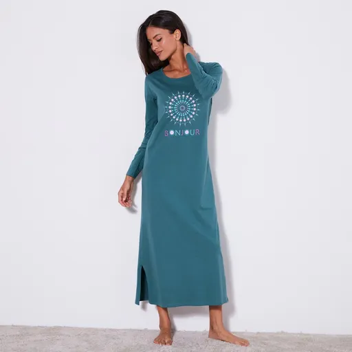 Cămașă de noapte cu mâneci lungi și imprimeu bonjour *