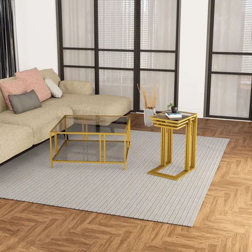 Set masute 3 piese, Hanah Home, Ibiza C, Aur / Fume