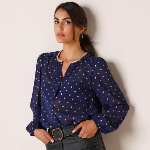 Bluză din voal cu imprimeu cu buline aurii