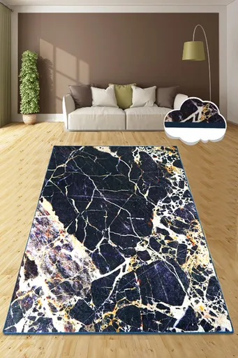 Covor, Natural Stone, 80x120 cm, Poliester, Negru / Violet / Alb