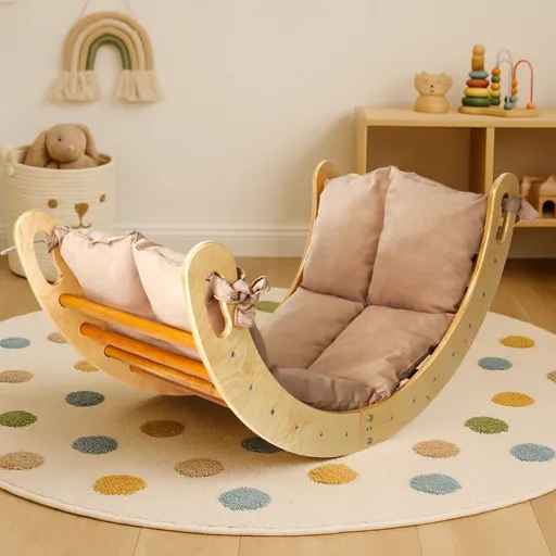 Triunghi de catarare Pikler, Hanah Home, BLTYZ-AKTV041, 51x47x82 cm, Stejar / Bej