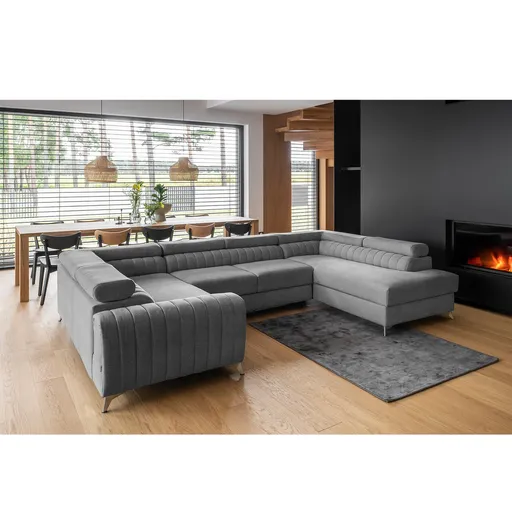 Coltar extensibil dreapta 6 locuri ELTAP, RT-05GO, Louis, 347x202x92 cm, lemn/poliester, gri inchis