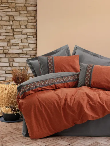 Lenjerie de pat dubla, L'essentiel Maison, Tamaya, Tile Red / Grey