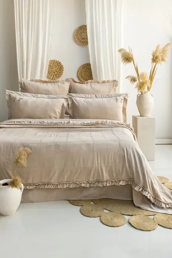 Set cuvertura de pat dubla 3 piese, L'essentiel Maison, Fiorella, Bej