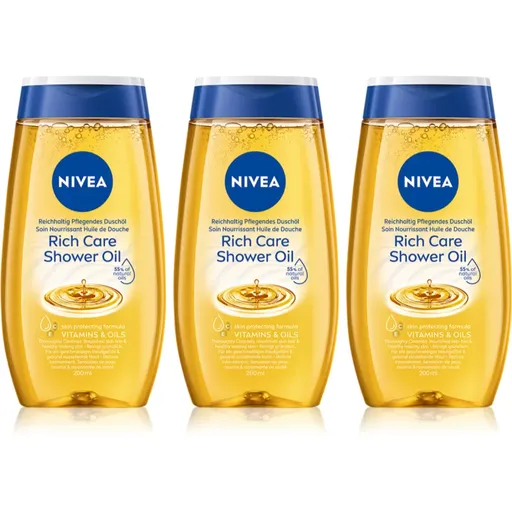 NIVEA Natural Caring ulei de dus pentru piele uscata 3 x 200 ml