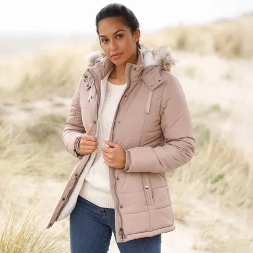 Jachetă impermeabilă cu glugă și garnitură din blană artificială