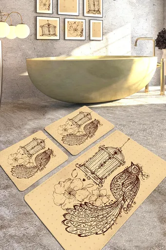 Set covorase de baie, L'essentiel Maison, Malurus, Poliester, Camel/Maro