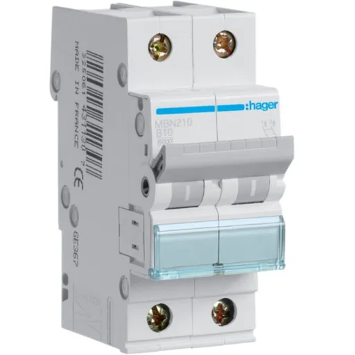 Siguranta automata 2P, 10A, 6kA, curba B Hager MBN210