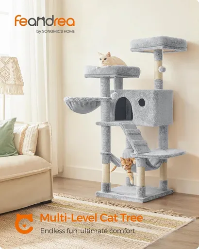 Ansamblu de joaca pisici / arbore pentru pisici, Feandrea, 49x49x135 cm, PAL/plus/sisal, gri