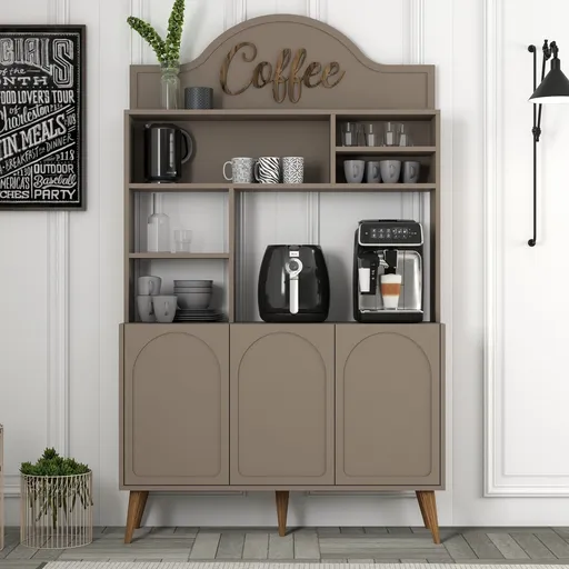Dulap de bar pentru cafea, Hanah Home, Lyon 120, 120x202x35 cm, Atlas / Nuc